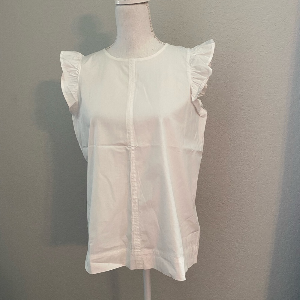 NWT Loft white ruffle sleeve shell small
